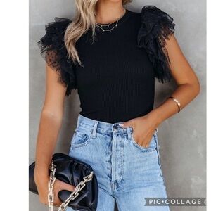 Black T-Shirt w/Organza Sleeves